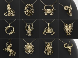 12 zodiac pendants collection 3D Print Model
