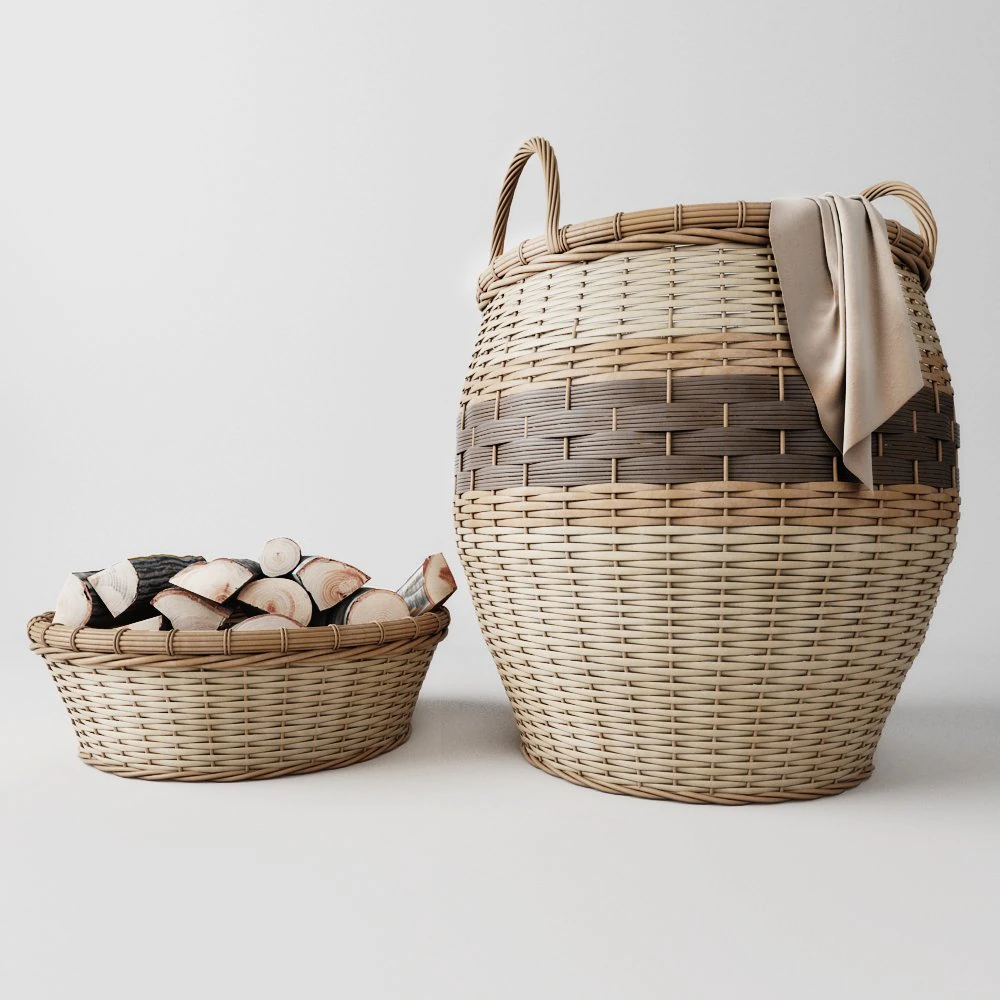 basket basket with wood 3D Model .c4d .max .obj .3ds .fbx .stl .blend 