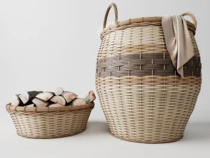 木製のバスケットかご 3Dモデル