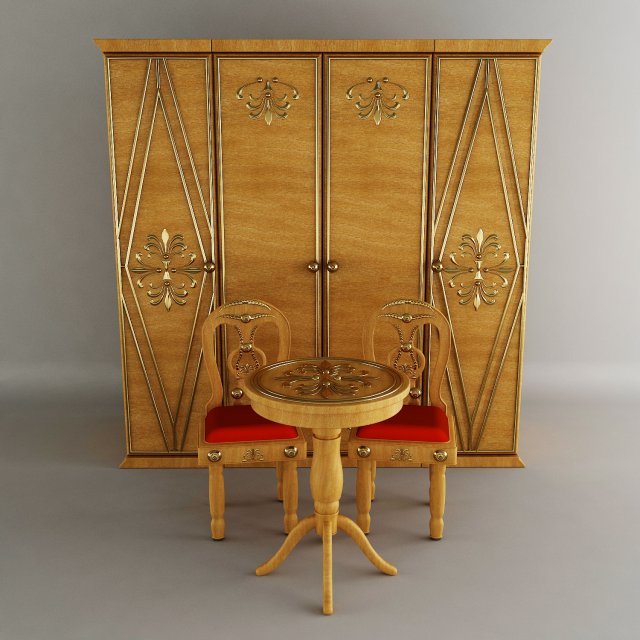 wardrobetable and chairs 3Dモデル .c4d .max .obj .3ds .fbx .stl .blend 