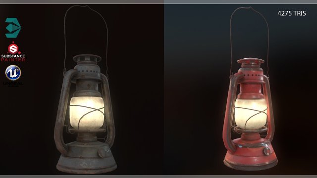 low poly old lantern lamp pbr vr - ar - low-poly 3D Модель .c4d .max .obj .3ds .fbx .stl .blend 