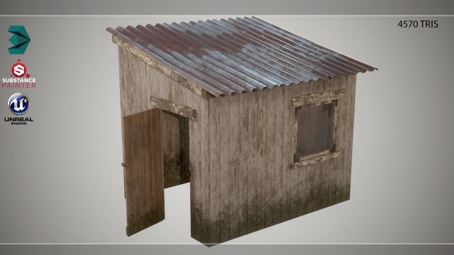low poly small wooden cabin shed pbr vr - ar - low-poly Modèle 3D .c4d .max .obj .3ds .fbx .stl .blend 