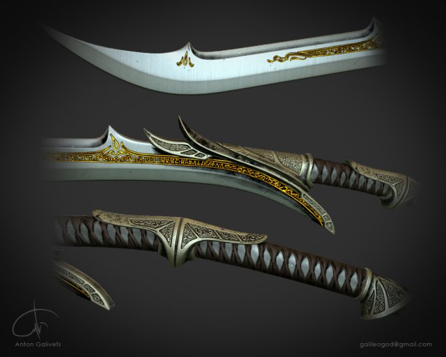 fantasy sword Model 3D .c4d .max .obj .3ds .fbx .stl .blend 