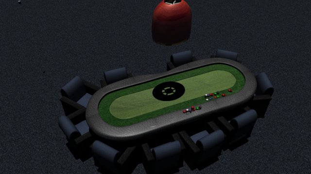 poker table with detailed chips and cuchion chairs Modello 3D .c4d .max .obj .3ds .fbx .stl .blend 