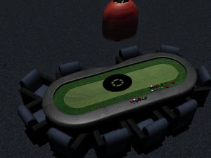 mesa de pôquer com fichas detalhadas e cadeiras almofadadas Modelo 3D