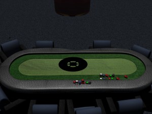 poker table with detailed chips and cuchion chairs Modello 3D