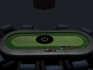 poker table with detailed chips and cuchion chairs 3D Model
