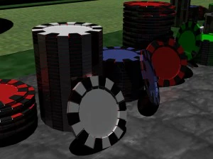 poker table with detailed chips and cuchion chairs 3D Model