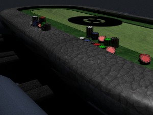 poker table with detailed chips and cuchion chairs Modello 3D
