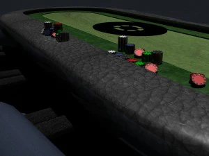 poker table with detailed chips and cuchion chairs 3D Model