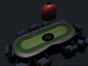 poker table with detailed chips and cuchion chairs Modello 3D