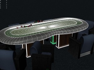poker table with detailed chips and cuchion chairs Modello 3D
