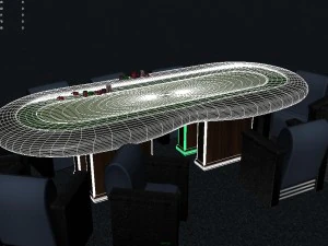 poker table with detailed chips and cuchion chairs 3D Model