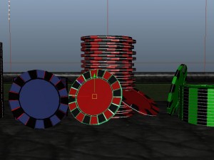 poker table with detailed chips and cuchion chairs Modello 3D