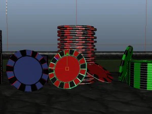 poker table with detailed chips and cuchion chairs 3D Model