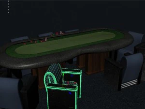 poker table with detailed chips and cuchion chairs 3D Model