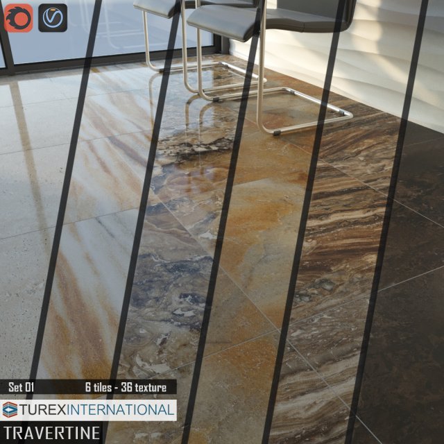 turex international travertine tiles set 01 3D Model .c4d .max .obj .3ds .fbx .stl .blend 