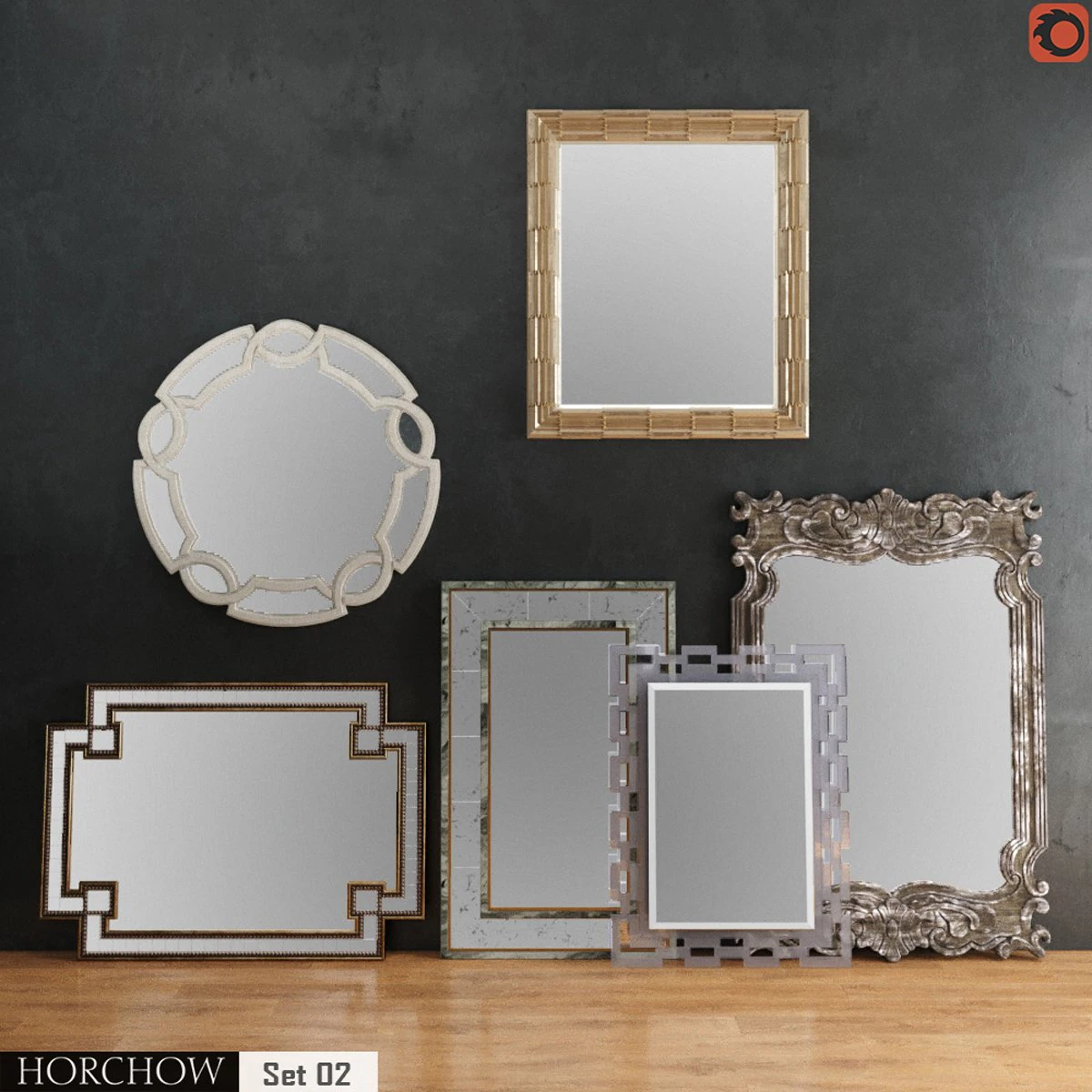 horchow mirrors set 02 3D Model .c4d .max .obj .3ds .fbx .stl .blend
