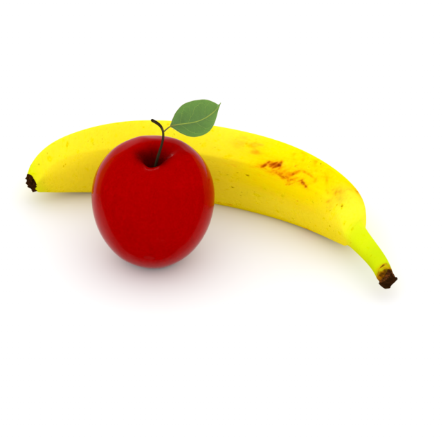banana and apple 3D Model .c4d .max .obj .3ds .fbx .stl .blend 