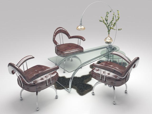 coffee table with armchair and carpet 3Dモデル .c4d .max .obj .3ds .fbx .stl .blend 