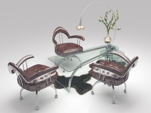 coffee table with armchair and carpet Modello 3D