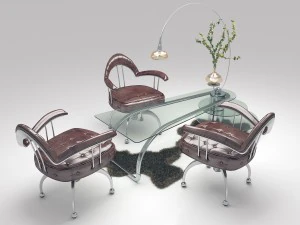 stolik kawowy z fotelem i dywanem Model 3D