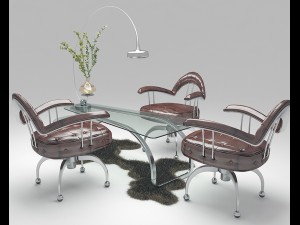 coffee table with armchair and carpet 3Dモデル
