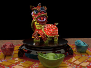 Chinese lion dance figure and yuanbao 3D Model
