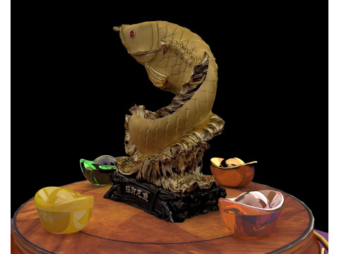 Chinese golden fish statue 3D 模型