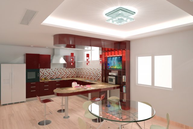red kitchen 3D Model .c4d .max .obj .3ds .fbx .stl .blend 