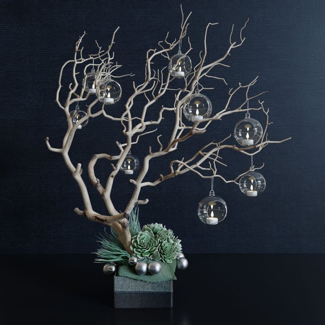 Decor branch and christmas toy Model 3D .c4d .max .obj .3ds .fbx .stl .blend 