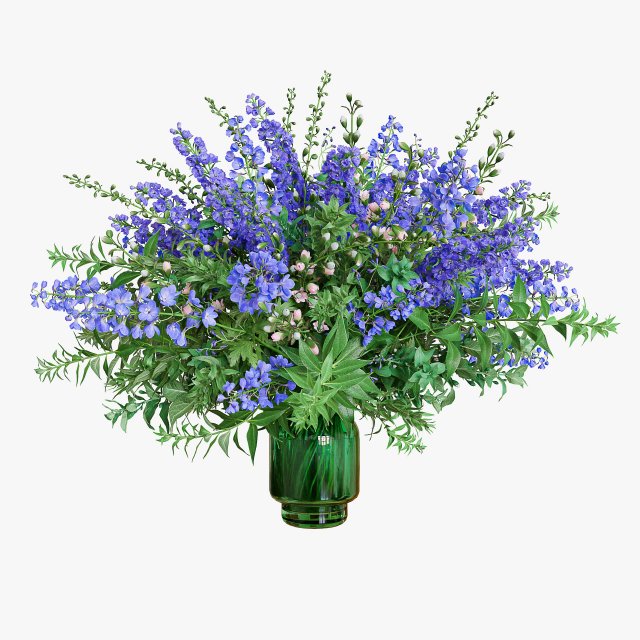 Green Bouquet of violet and blue flowers Model 3D .c4d .max .obj .3ds .fbx .stl .blend 