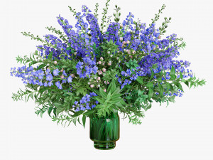 Green Bouquet of violet and blue flowers 3D Model