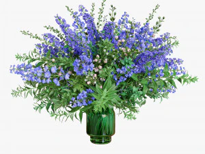 紫と青の花の緑の花束 3Dモデル