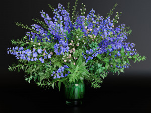 Green Bouquet of violet and blue flowers Model 3D