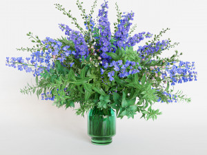 Green Bouquet of violet and blue flowers Model 3D