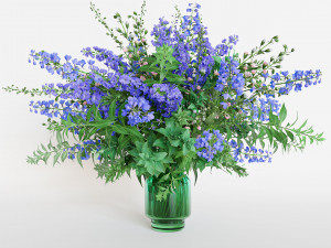 Green Bouquet of violet and blue flowers Model 3D