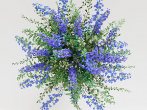 Green Bouquet of violet and blue flowers Model 3D