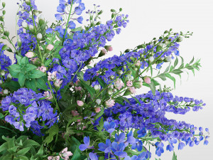Green Bouquet of violet and blue flowers Model 3D