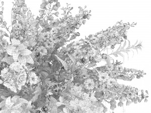 Green Bouquet of violet and blue flowers Model 3D