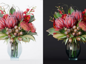 Bouquet of red protea flowers 3D 모델