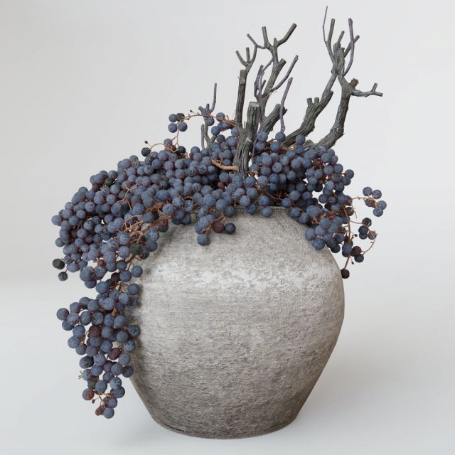 Decor dry grape in ceramic vase Model 3D .c4d .max .obj .3ds .fbx .stl .blend 