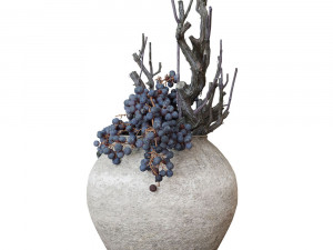 Decor dry grape in ceramic vase Model 3D