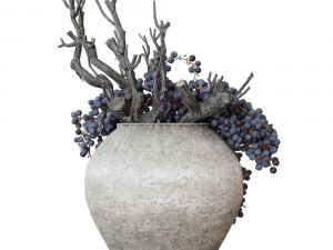 Decor dry grape in ceramic vase Model 3D