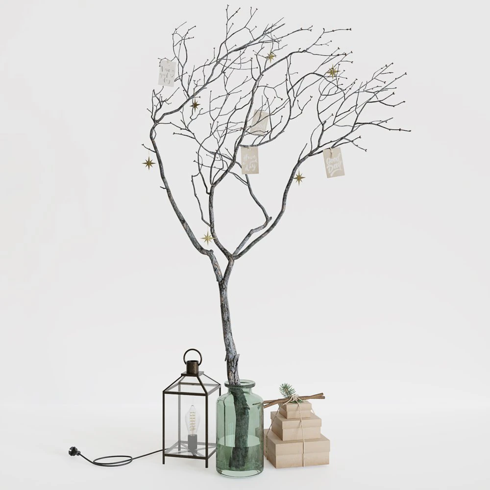 Decor branch in green bootle 3D Model .c4d .max .obj .3ds .fbx .stl .blend 