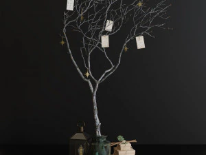 Decor branch in green bootle 3D Model