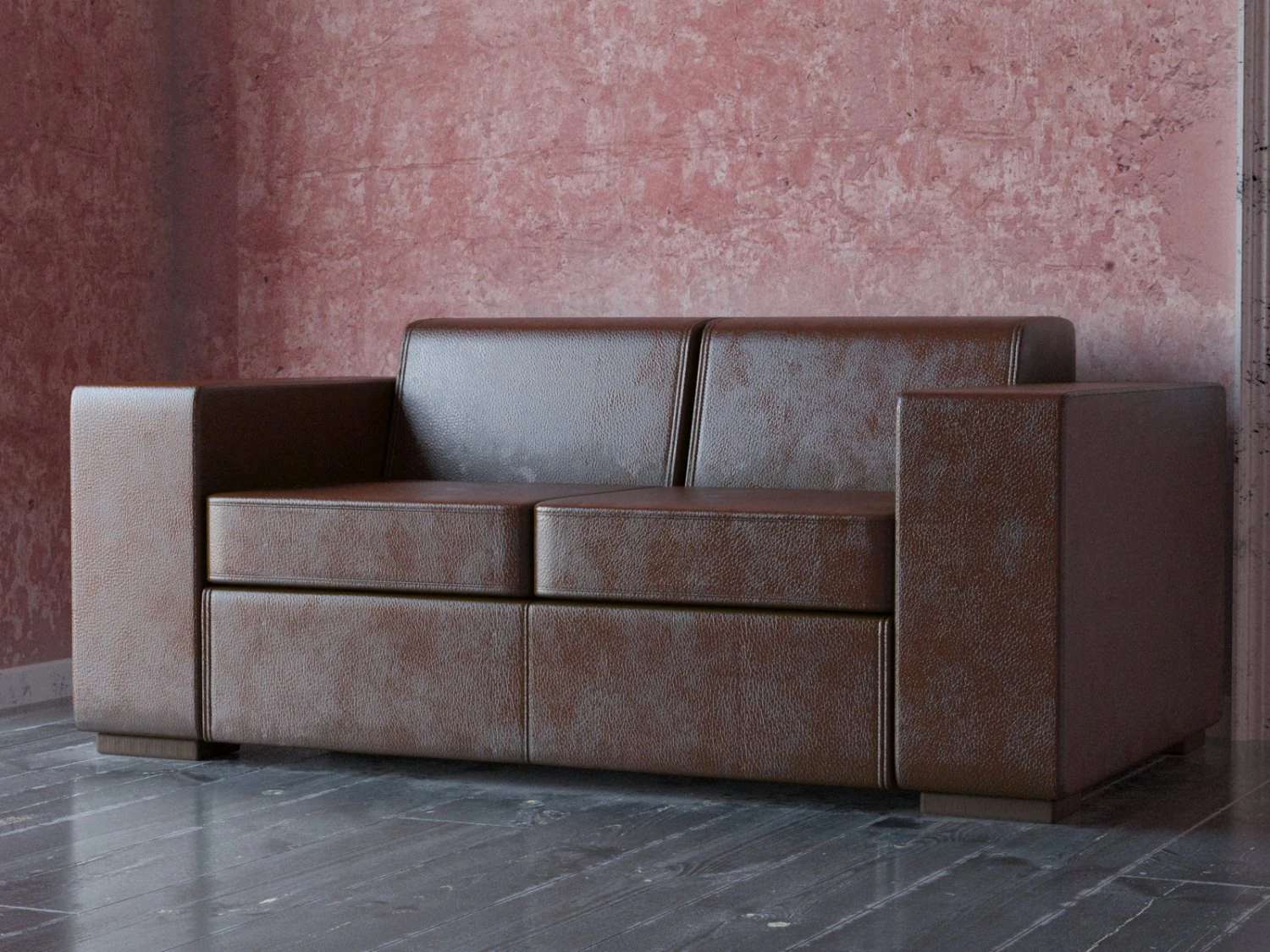 leather sofa with stitch in the cafe office bar 3D Model .c4d .max .obj .3ds .fbx .stl .blend