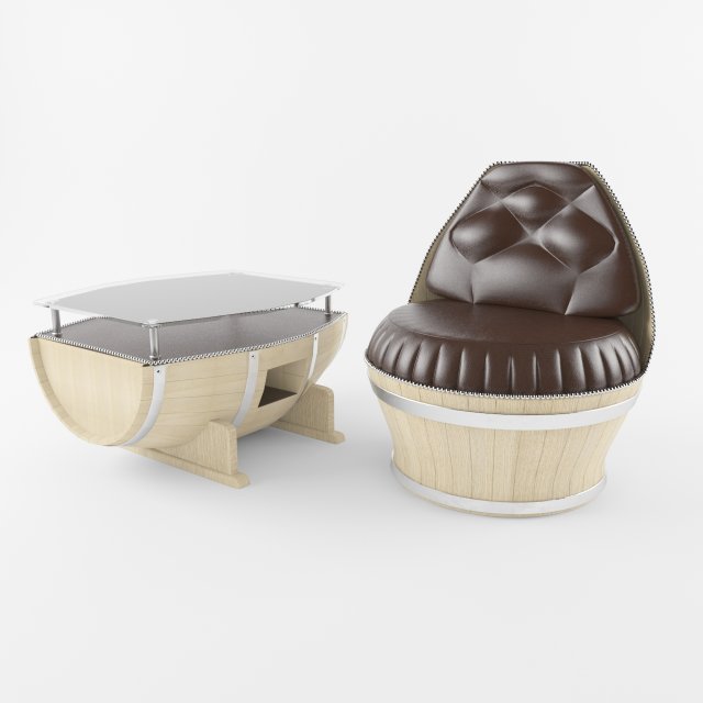 table and chair in the style of the barrel 3D Model .c4d .max .obj .3ds .fbx .stl .blend 