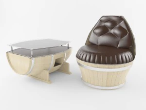 tafel en stoel in de stijl van het vat 3D Model