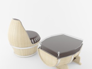 table and chair in the style of the barrel 3D Model